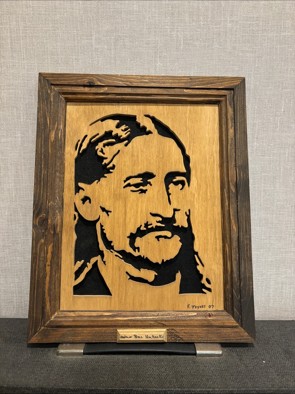 Layered Wooden Portrait Wall Art in Natural Wood & Black of Wilco Bill Hickock